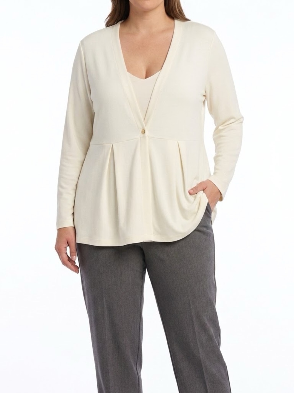 NWT d&co. denim + company Women's White One Button Closure Cardigan, Size L